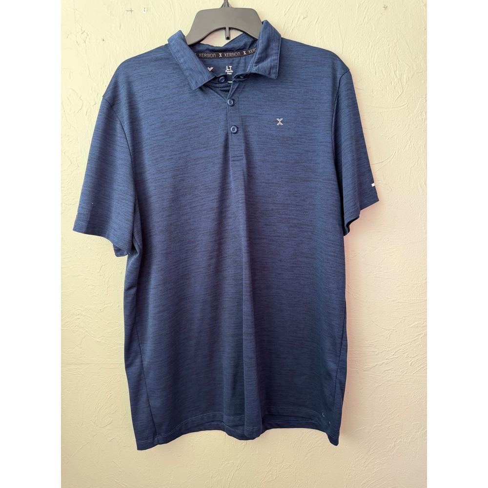 Xersion‎ EverAir Polo Mens LT Blue Space Dye Performance Short Sleeve Golf Shirt